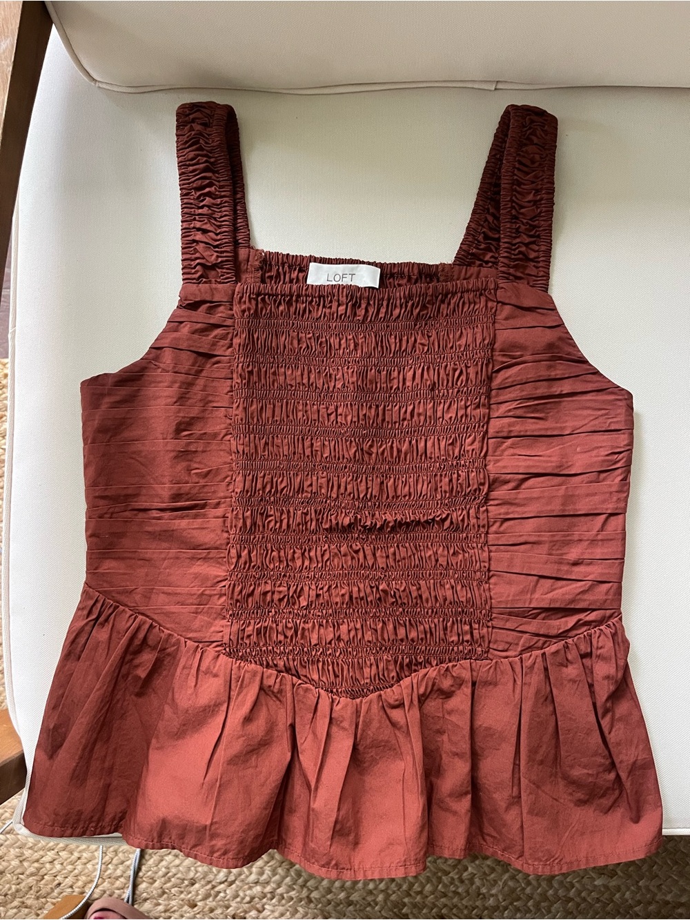 LOFT Rust Smocked Peplum Top